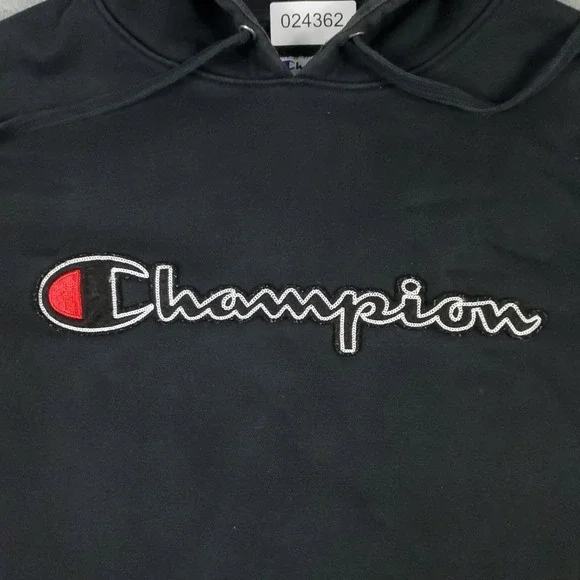 Champion Sweater Mens Medium Black Casual Pullover Hoodie Sweatshirt * - Picture 2 of 9